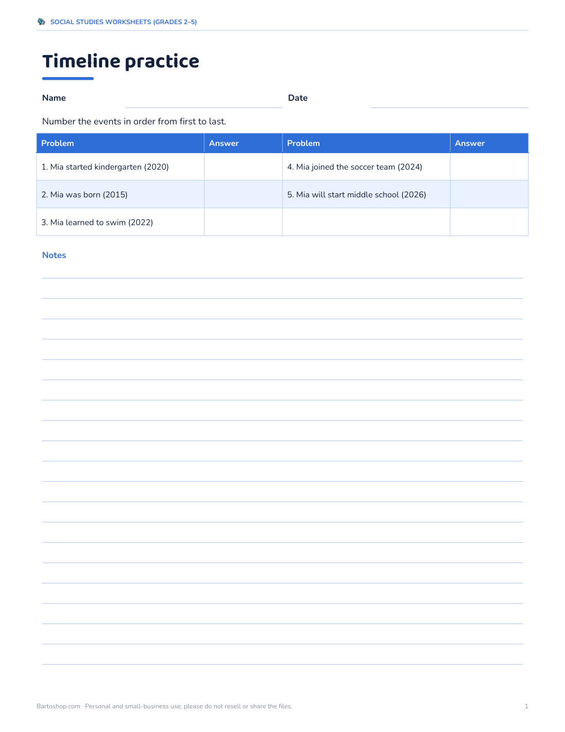 Preview of the first page of Make a timeline